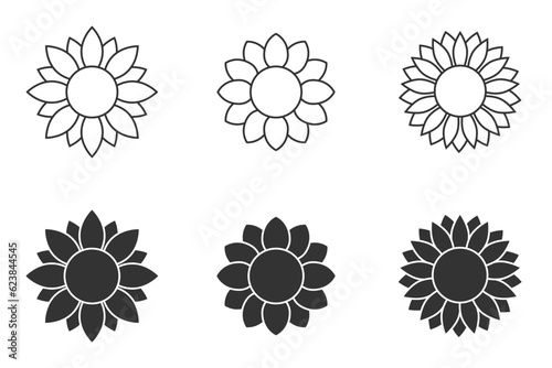 Sunflower icon set. Vector illustration.