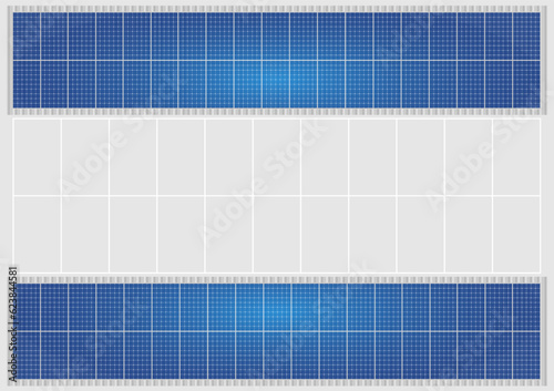 Car Parking with Solar Roof in Top View. Solar panels Installed over Car Parking. Vector Illustration.