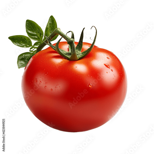 Tomato on a branch with a leaves. No background