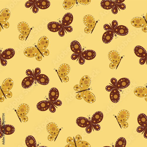 seamless pattern with butterflies on a yellow background. good for fabric and other printing
 photo