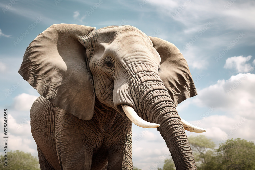 Obraz premium Beautiful and majestic portrait of an elephant in the African wilderness safari