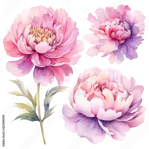 Vibrant Watercolor Peonies on White Background AI Generated