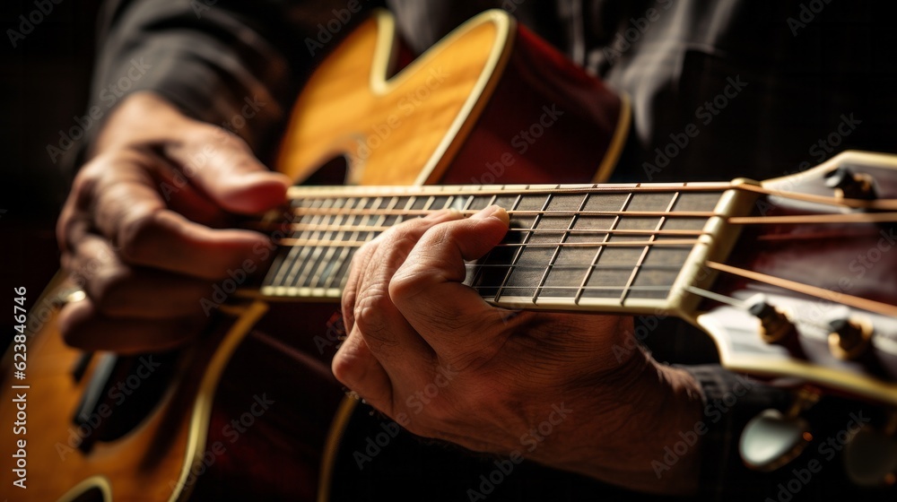 Fototapeta premium close up of hands playing classic guitar.