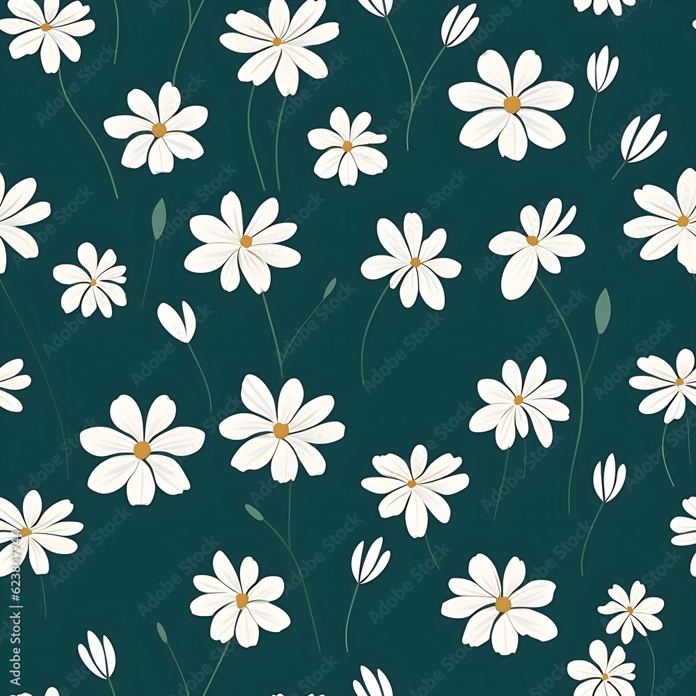 seamless white floral pattern with green background. 8k resolution