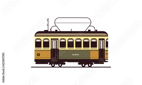 Vintage Lisbon Tram Isolated side view vector flat illustration