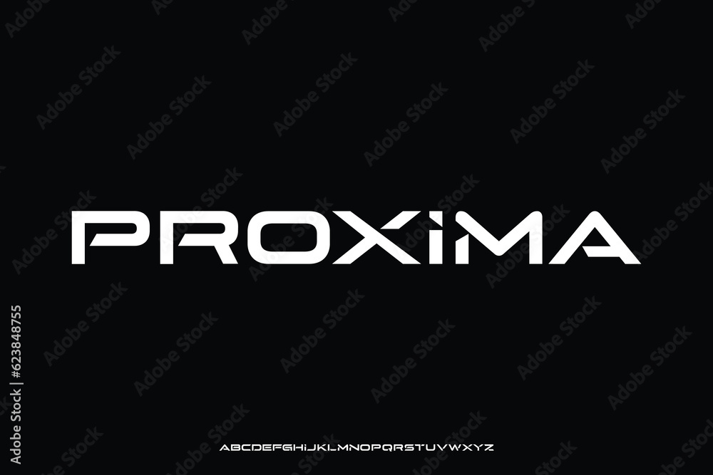 Fototapeta premium Futuristic alphabet display font vector illustration. Creative modern wide typography style