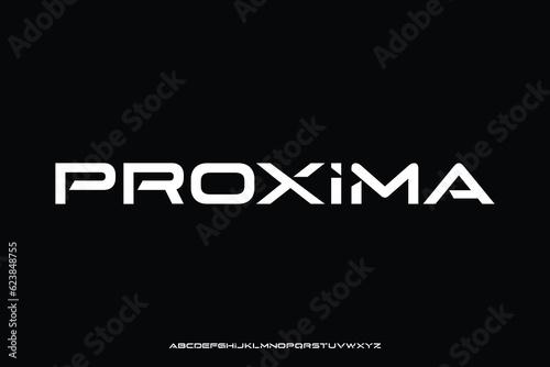 Futuristic alphabet display font vector illustration. Creative modern wide typography style