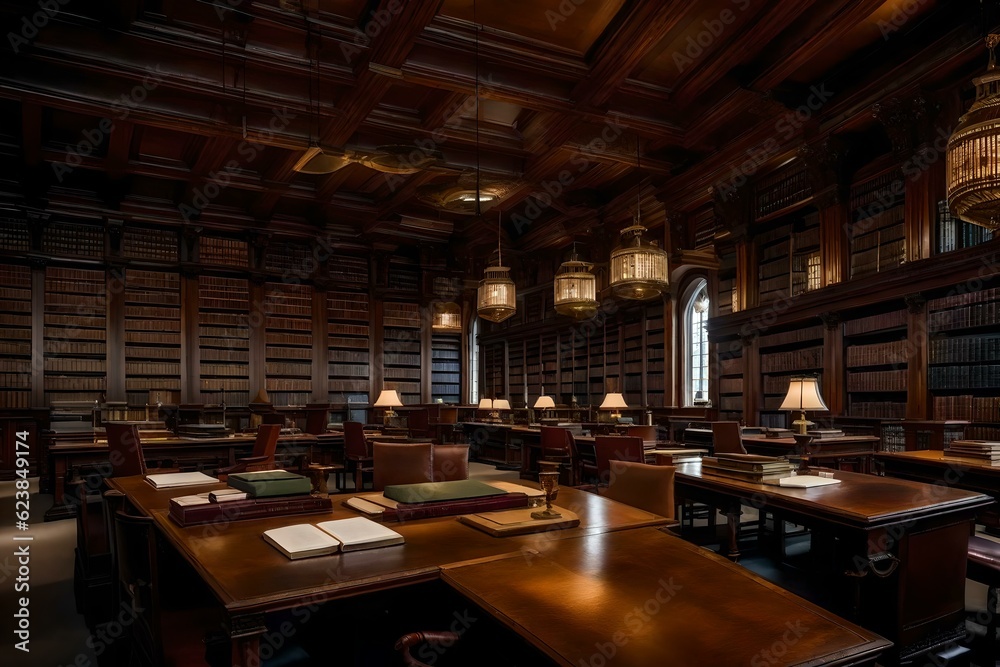 A Lawyer Office with Law Books Library. A silent environment in the office, A books library with tables and chairs.