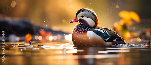 the duck is sitting on the water and floating Generated by AI photo