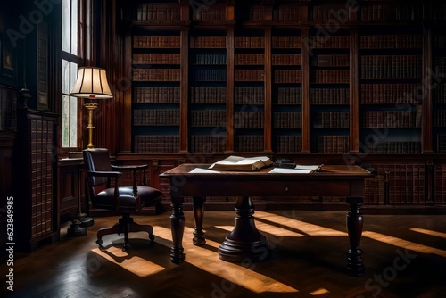 A Lawyer Office with Law Books Library. A silent environment in the office, A books library with tables and chairs.