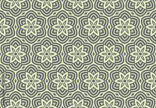 Flower geometric pattern. Seamless vector background. Beige and gray ornament. Ornament for fabric, wallpaper, packaging. Decorative print