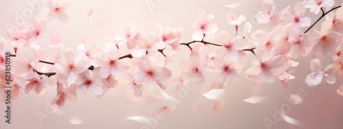 Delicate cherry blossom petals cascade gently  creating a serene springtime background. Generative AI