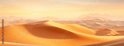 Golden sand dunes undulate across a vast desert landscape  composing a mesmerizing sandy background. Generative AI