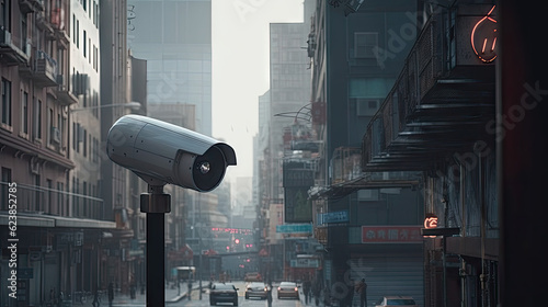 video surveillance camera (cctv) on the background of the city, 8k, generative ai