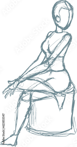 Sketch woman sit hand draw