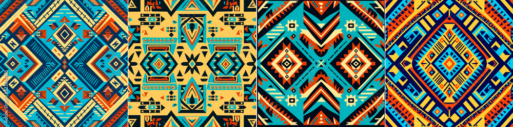 Seamless geometric pattern with ethnic touch. Artistic representation of Aztec textile design. Can be used for various design projects such as fabrics, wallpaper and stationery.
