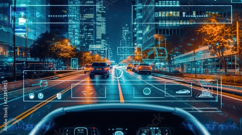 Self Driving Autonomous Driving cars with ADAS technology, Futuristic artificial intelligence automotive technology concept photo