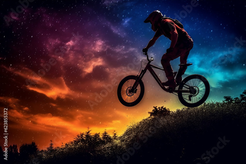silhouette of a cyclist on a sunset generative AI