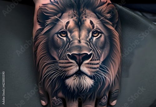 portrait  tatto of lion head