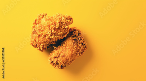 colorful minimalist fried chicken isolated on yellow background generative ai