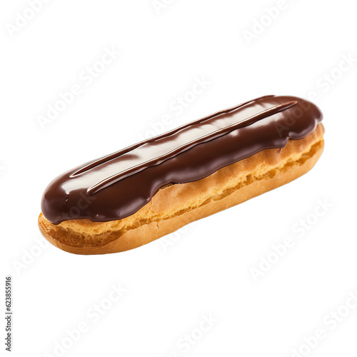 A delicious french chocolate eclair pastry isolated on a transparent background