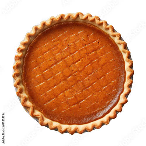 Fotografia A full pumpkin pie seen from above, top view isolated on a transparent backgroun