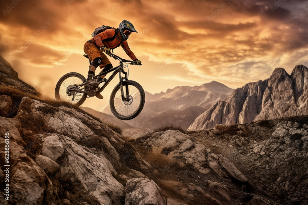 silhouette of a cyclist on a sunset generative AI silhouette of a cyclist on a sunset generative AI