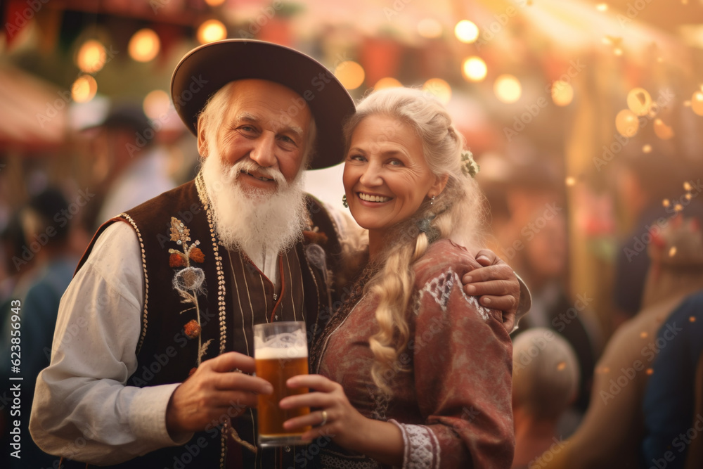 An elderly man and woman on a Oktoberfest festival An elderly man and woman on a Oktoberfest festival