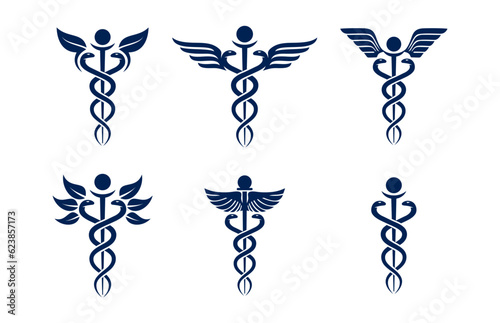 set of caduceus medical snake vector icon template design