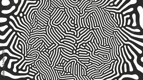 Black White Tangled Lines Psychedelic Art Vector Texture Abstract Background. Crazy Structure Bizarre Wild Abstraction Panoramic Wallpaper. Weird Mushroom Hallucination Effect Trippy Art Illustration