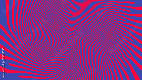 Mesmerizing Spiral Psychedelic Art Vector Hypnotic Pattern Bright Red Blue Eye Catching Abstract Background. Vortex Radial Structure Acid Trip Hallucination Effect Crazy Colours Illustration