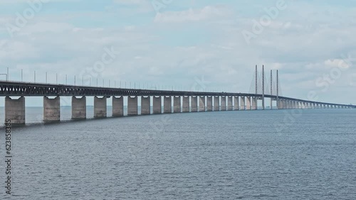 Wallpaper Mural Panoramic aerial close up view of Oresund bridge over the Baltic sea between Malmo city in Sweden and Copenhagen in Denmark. Torontodigital.ca