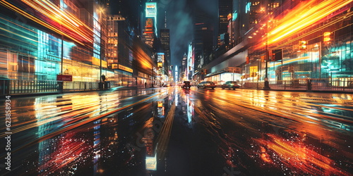 evening city blurred light ,car traffic , high buildings, New York background template  © Aleksandr