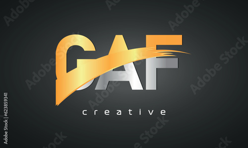 GAF Letters Logo Design with Creative Intersected and Cutted golden color