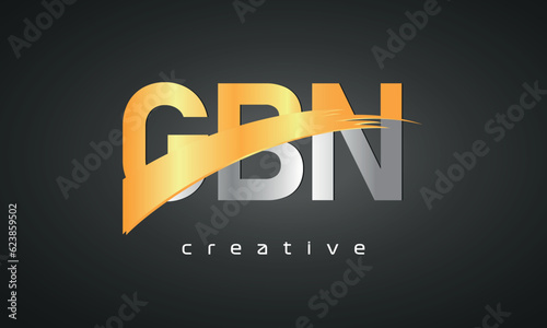 GBN Letters Logo Design with Creative Intersected and Cutted golden color photo