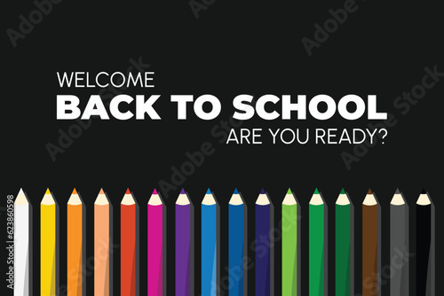 Banner back to school. Set of colorful pencils. Welcome back to school. Minimalist poster