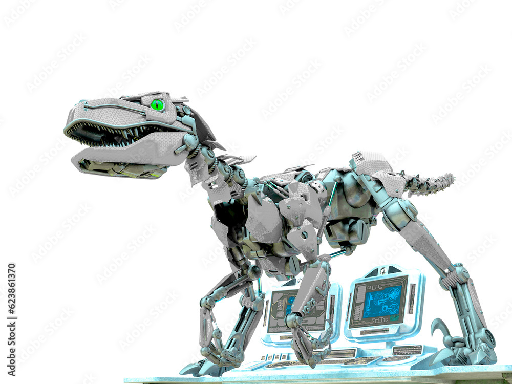 velociraptor robot iis on the computer console bottom view Stock ...