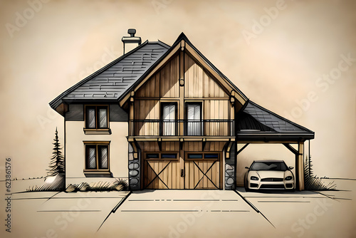 Fantasy detached house with parking lot photo