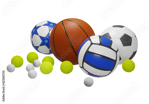 Tipologia di palle e sport diversi - png trasparente - illustrazione 3d