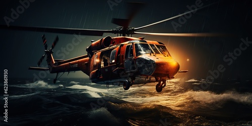 AI Generated. AI Generative. Navy nautical marine military helicopter transport rescue safe life coast guard. Graphic Art