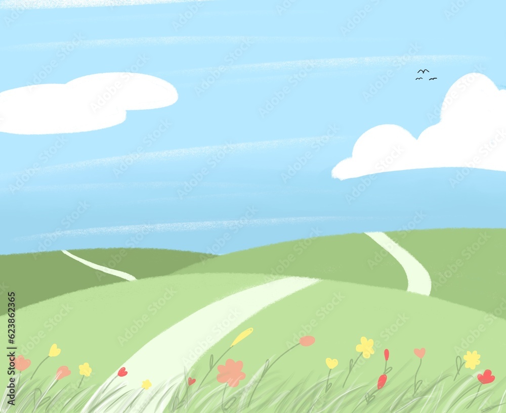 Field of flowers and sky Field of flowers and sky