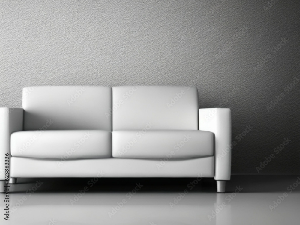white leather sofa in a room with grey background created with generative AI technology white leather sofa in a room with grey background created with generative AI technology