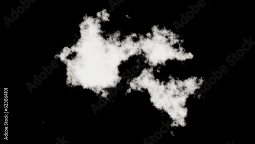 Realistic white clouds on black background in 3d rendering