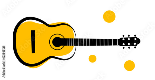 Acoustic guitar on a white background. Vector illustration in doodle style