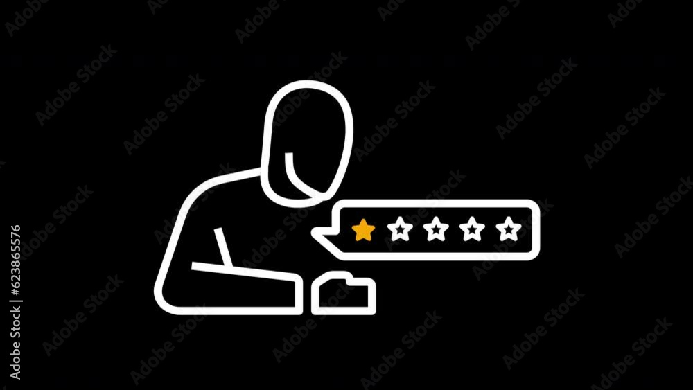Animation of client leaves a service rating from one to five stars. Customer review satisfaction feedback survey motion design. Alpha channel