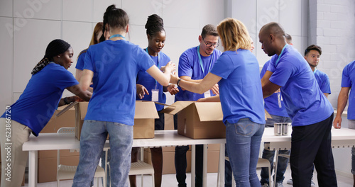 Canvas Print Food Bank Humanitarian Aid In Donation Boxes