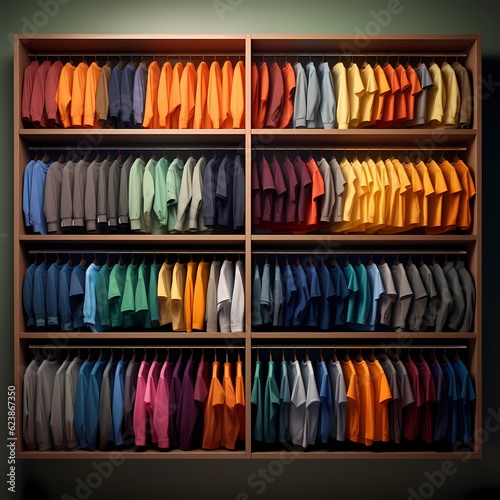 Wardrobe with clothes. Clothes on hangers