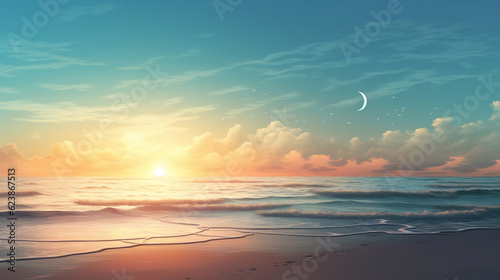 Sunset over the ocean, Created with generative AI