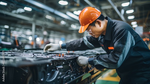 Korean worker working on South Korea\'s auto factory production line. generative AI