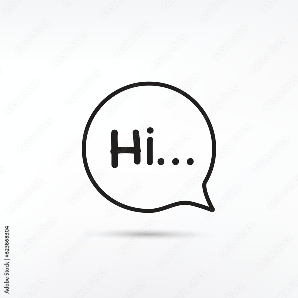 Black bubble icon with Hi.. text. flat cartoon trend modern simple logo Black bubble icon with Hi.. text. flat cartoon trend modern simple logo